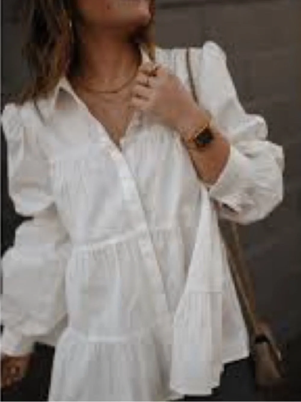 ZARA White Tiered Collared Button-Up Blouse